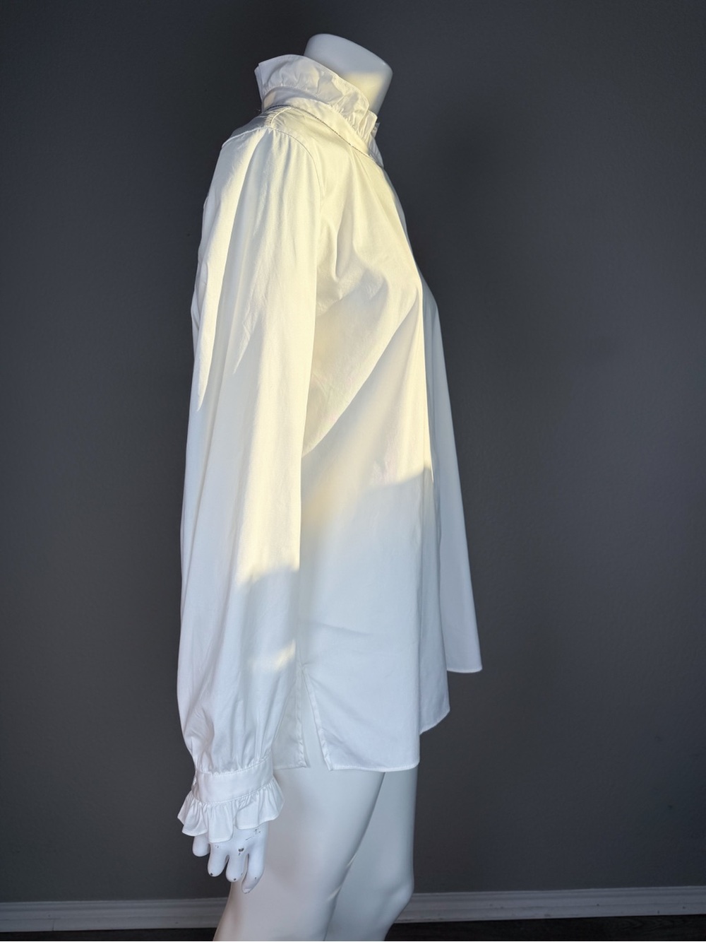 Lafayette 148 White Ruffle Collar High Neck Silver Trim Button Down Blouse L - Picture 6 of 14